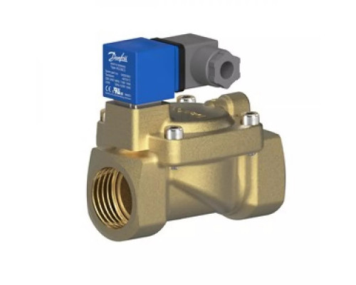 Клапан электромагнитный Danfoss EV220W Ду14 1/2 В, нормально закрытый, свойства: H 82 мм, H₁ 13 мм, Kv 4 м^3/ч, L 58 мм, в комплекте электромагнитная катушка типа AZ, время полного закрытия 400 мс, время полного открытия 100 мс, гарантийный срок 12 месяце